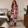 Playful Burgundy Patchwork Panels Custom Long Pajama Set for Cat Lovers