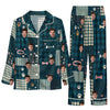 Playful Dark Teal Blue Patchwork Icons Custom Long Pajama Set for Dog Lovers