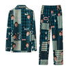 Playful Dark Teal Blue Patchwork Icons Custom Long Pajama Set for Dog Lovers
