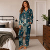 Playful Dark Teal Blue Patchwork Icons Custom Long Pajama Set for Dog Lovers