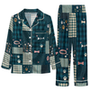 Playful Dark Teal Blue Patchwork Icons Custom Long Pajama Set for Dog Lovers