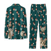Playful Dark Teal Green Dotted Vignettes Custom Long Pajama Set for Cat Lovers