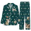 Playful Dark Teal Green Dotted Vignettes Custom Long Pajama Set for Cat Lovers
