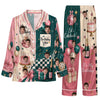 Playful Deep Teal Blush Pink Collage Panels Custom Long Pajama Set