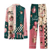 Playful Deep Teal Blush Pink Collage Panels Custom Long Pajama Set