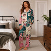 Playful Deep Teal Blush Pink Collage Panels Custom Long Pajama Set