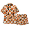 Playful Orange Icon Checkerboard Custom Short Pajama Set