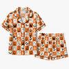 Playful Orange Icon Checkerboard Custom Short Pajama Set