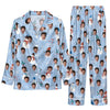 Playful Sky Blue Allover Motifs Custom Long Pajama Set