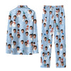Playful Sky Blue Allover Motifs Custom Long Pajama Set