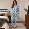 Playful Sky Blue Allover Motifs Custom Long Pajama Set
