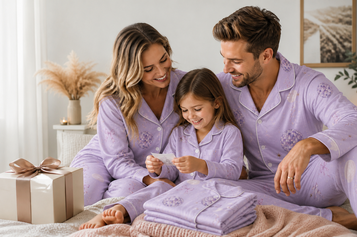 Family wearing custom photo pajamas from Personalized Pajama