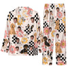 Retro Cream Beige Daisy Checkers Custom Long Pajama Set for Dog Lovers