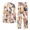 Retro Cream Beige Daisy Checkers Custom Long Pajama Set for Dog Lovers