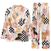 Retro Cream Beige Daisy Checkers Custom Long Pajama Set for Dog Lovers