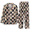 Retro Cream Black Checkerboard Grid Custom Long Pajama Set for Dog Lovers