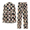 Retro Cream Black Checkerboard Grid Custom Long Pajama Set for Dog Lovers