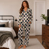 Retro Cream Black Checkerboard Grid Custom Long Pajama Set for Dog Lovers
