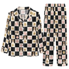Retro Cream Black Checkerboard Grid Custom Long Pajama Set for Dog Lovers