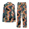 Retro Teal Wavy Stripes Custom Long Pajama Set for Cat Lovers