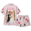 Romantic Blush Pink Heart Frame Medley Custom Short Pajama Set for Couples