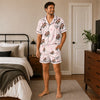Romantic Blush Pink Sketch Portrait Scatter Custom Short Pajama Set for Couples