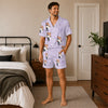 Romantic Lavender Carried Couple Scatter Custom Short Pajama Set for Couples