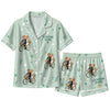 Romantic Mint Green Bicycle Sprig Scatter Custom Short Pajama Set for Couples