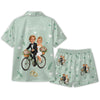Romantic Mint Green Bicycle Sprig Scatter Custom Short Pajama Set for Couples