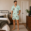 Romantic Mint Green Bicycle Sprig Scatter Custom Short Pajama Set for Couples