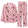 Romantic Pink Heart Grid Custom Long Pajama Set