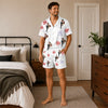 Romantic White Heart Balloon Scatter Custom Short Pajama Set for Couples