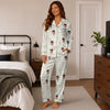 Rustic Cream Sprig Grid Custom Long Pajama Set
