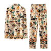 Rustic Cream Woven Border Custom Long Pajama Set for Pet Lovers