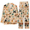 Rustic Cream Woven Border Custom Long Pajama Set for Pet Lovers