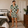 Rustic Dark Green Botanical Checkerboard Custom Short Pajama Set