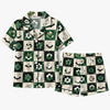 Rustic Dark Green Botanical Checkerboard Custom Short Pajama Set