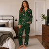 Rustic Dark Green Leaf Scatter Custom Long Pajama Set