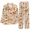 Rustic Ivory Orange Foliage Tiles Custom Long Pajama Set