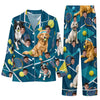 Sporty Deep Teal Blue Geometric Toss Custom Long Pajama Set for Dog Lovers