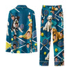 Sporty Deep Teal Blue Geometric Toss Custom Long Pajama Set for Dog Lovers