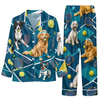 Sporty Deep Teal Blue Geometric Toss Custom Long Pajama Set for Dog Lovers
