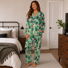 Tropical Green Botanical Print Custom Long Pajama Set for Dog Lovers