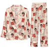 Vintage Cream Postage Grid Custom Long Pajama Set