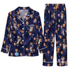 Whimsical Blue Galaxy Print Custom Long Pajama Set for Cat Lovers
