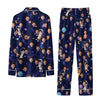 Whimsical Blue Galaxy Print Custom Long Pajama Set for Cat Lovers