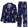 Whimsical Blue Galaxy Print Custom Long Pajama Set for Cat Lovers