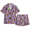 Whimsical Lavender Dotted Icon Stripes Custom Short Pajama Set