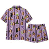 Whimsical Lavender Dotted Icon Stripes Custom Short Pajama Set
