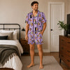 Whimsical Lavender Dotted Icon Stripes Custom Short Pajama Set
